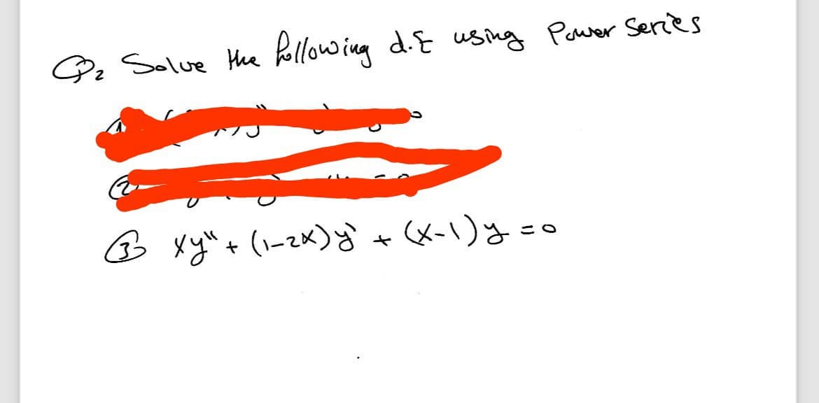 G₂ solve the following d.E using Power Series
3 xy" + (1-2x) y' + (x-1)y ==
(3