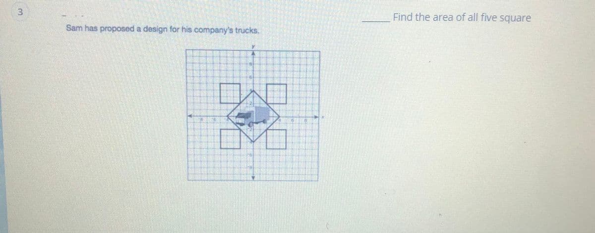 Find the area of all five square
Sam has proposed a design for his company's trucks.
3.
