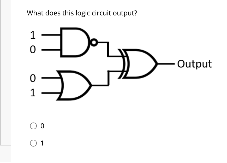 What does this logic circuit output?
1
Output
1
O 1
