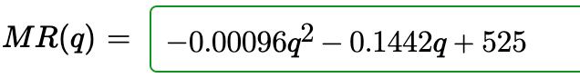 MR(q)
-0.00096q? – 0.1442q + 525

