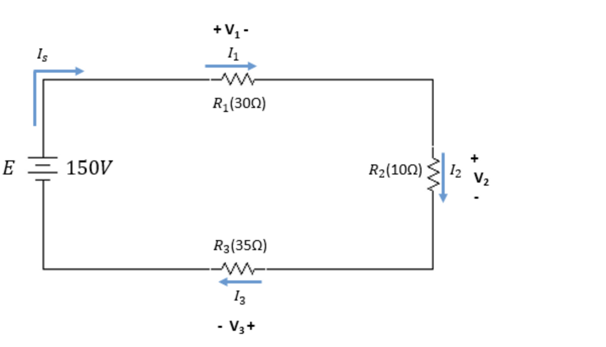 E
Is
150V
+ V₁ -
1₁
R₁ (300)
R3 (350)
13
- V3+
R₂(100)
+
12 V2