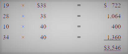 19
$38
S 722
28
38
1,064
10
40
400
34
40
1.360
$3,546
I| || || ||
