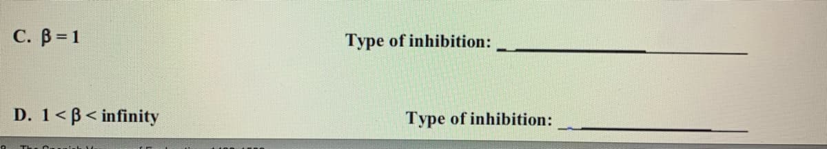 C. B=1
Type of inhibition:
D. 1<B< infinity
Type of inhibition:
