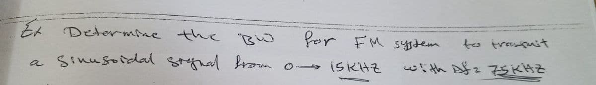 Et Determine the Bid
Sinusoidal sognal from
for FM system
15KHZ
to transmit
with Afz 75KHZ