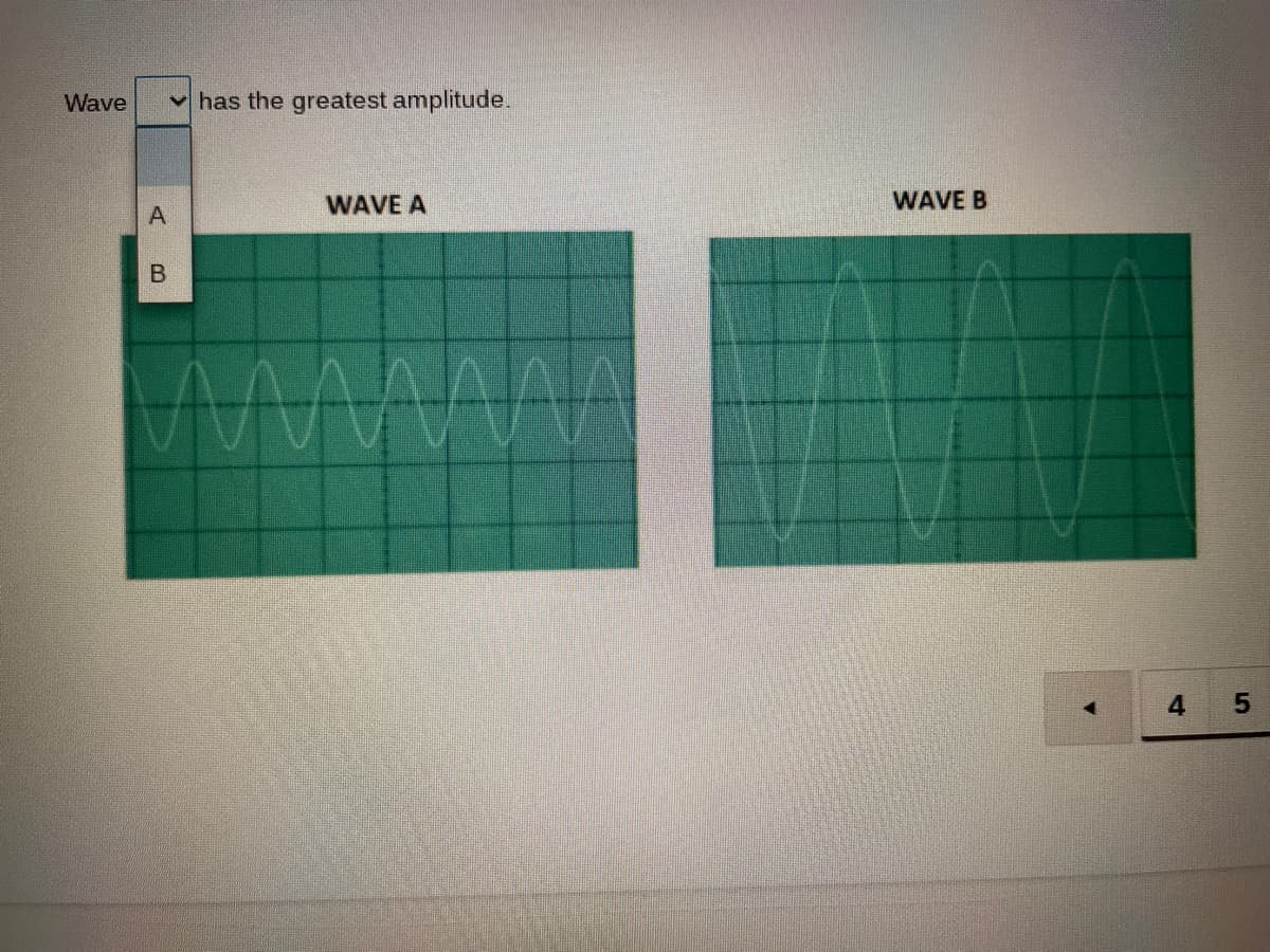 Wave
v has the greatest amplitude.
WAVE A
WAVE B
4.
