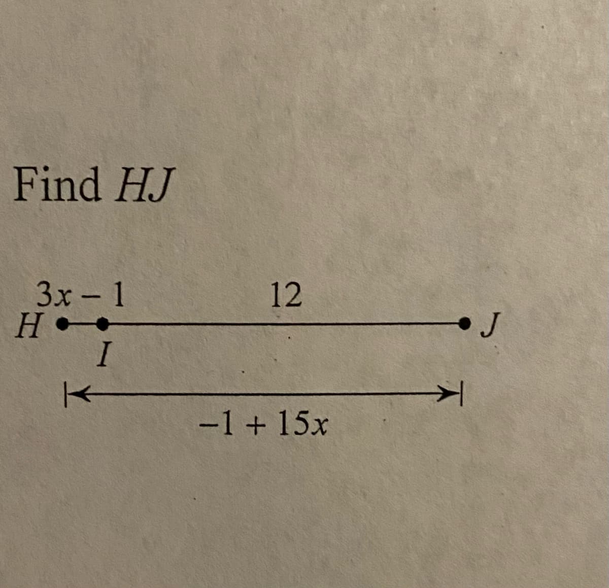 Find HJ
Зx- 1
H
I
12
J
-1 + 15x
