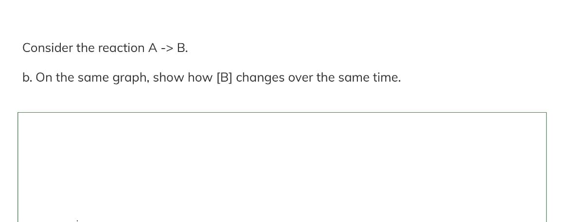 Consider the reaction A -> B.
b. On the same graph, show how [B] changes over the same time.