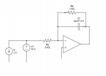 11
1A
+V1
10 V
ww
R3
2kQ
+
R4
1 KQ
ww
C1
2x10^-3 F