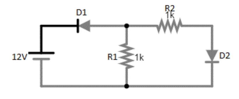 12V
D1
R1- 1k
RZ
D2