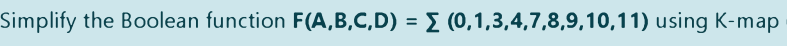 Simplify the Boolean function F(A,B,C,D) = E (0,1,3,4,7,8,9,10,11) using K-map
