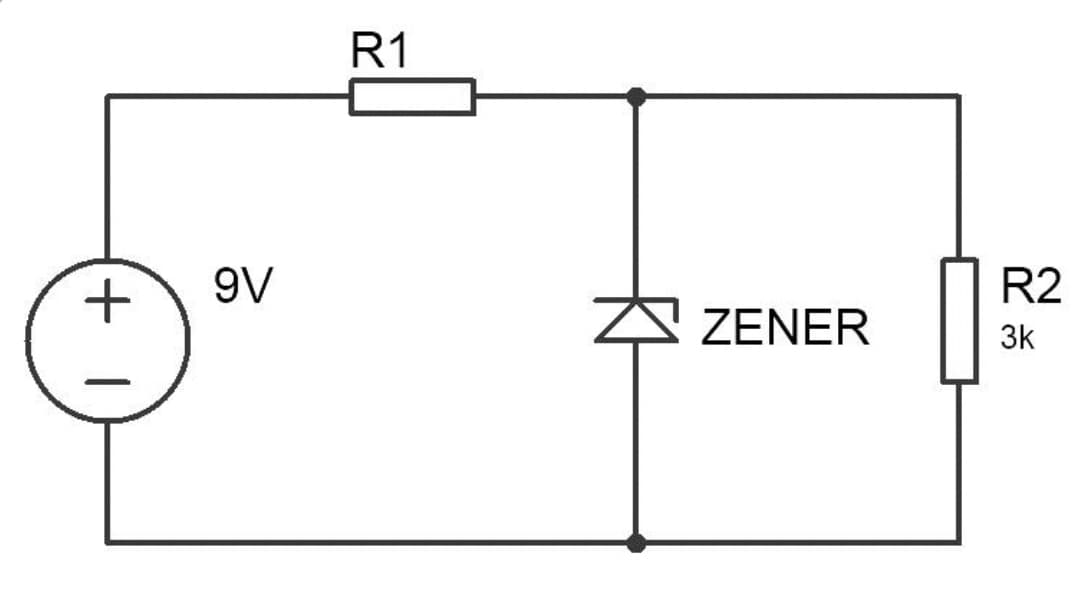 +1
9V
R1
ZENER
R
R2
3k