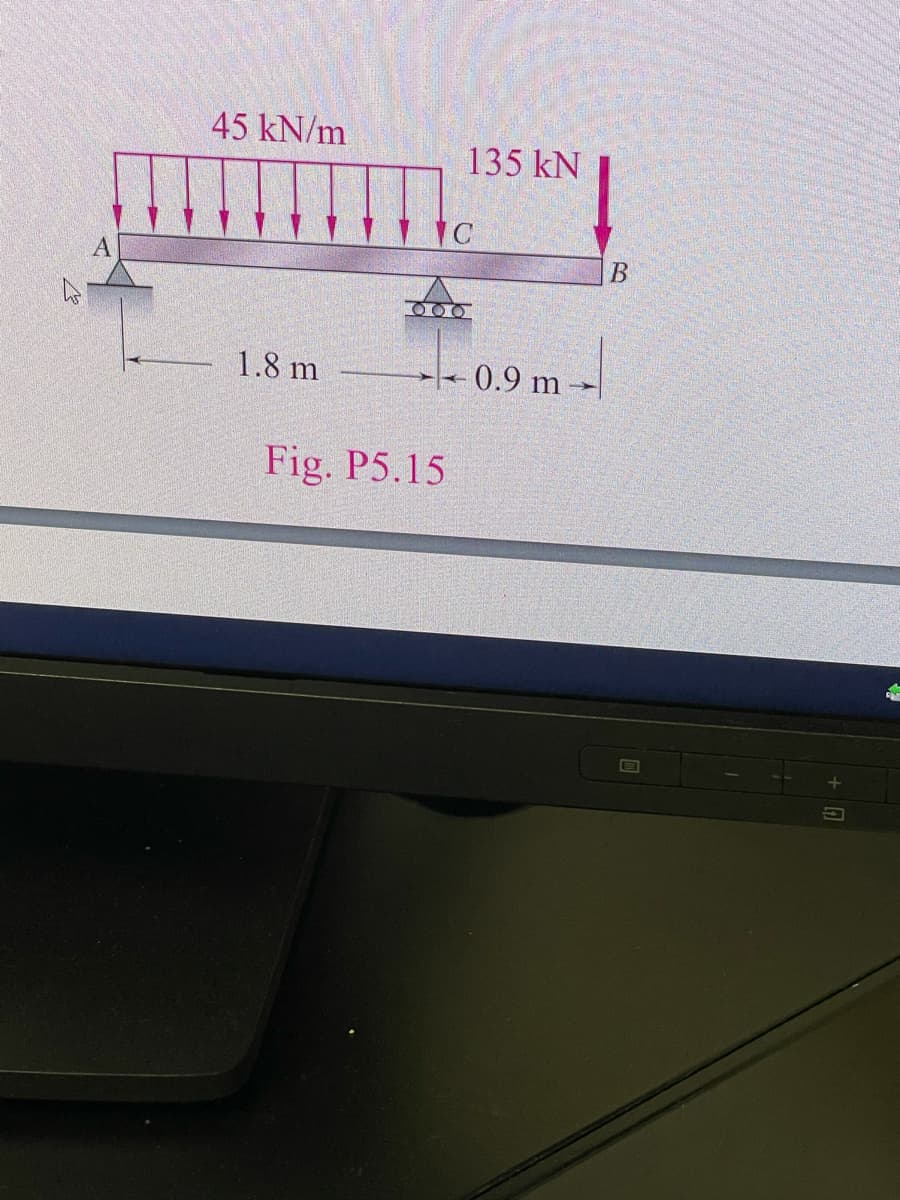 45 kN/m
135 kN
A
1.8 m
-0.9 m -
Fig. P5.15
