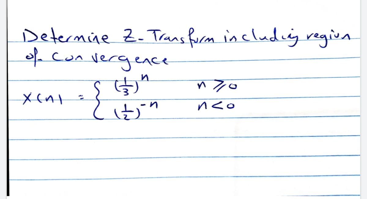 Determine Z- Trans furm includig regiva
of
f Convergence
n<o
