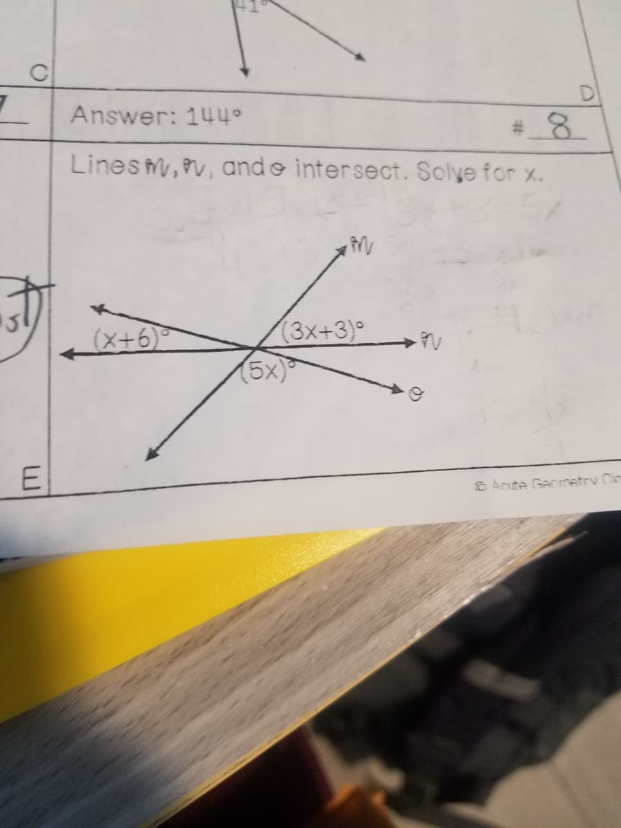 Answer: 1440
#8
Lines M, ov, ande intersect. Solye for x.
5x
(x+6)-
(3x+3)°
(5x)
© Acute Geometry
