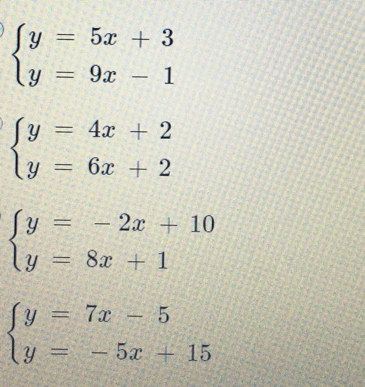 Sy
Y
โม
fy
19
Jy
= 5 + 3
9x 1
=4x+2
ly =
6x+2
- 2x 10
y = 8x + 1
- 5
Jy = 7x =
โม – 52 – 15