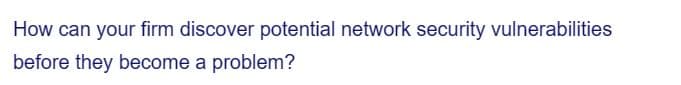 How can your firm discover potential network security vulnerabilities
before they become a problem?