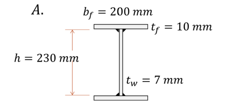 A.
h = 230 mm
bf = 200 mm
atf
=
10 mm
tw = 7 mm