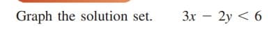 Graph the solution set.
3x
2y < 6
