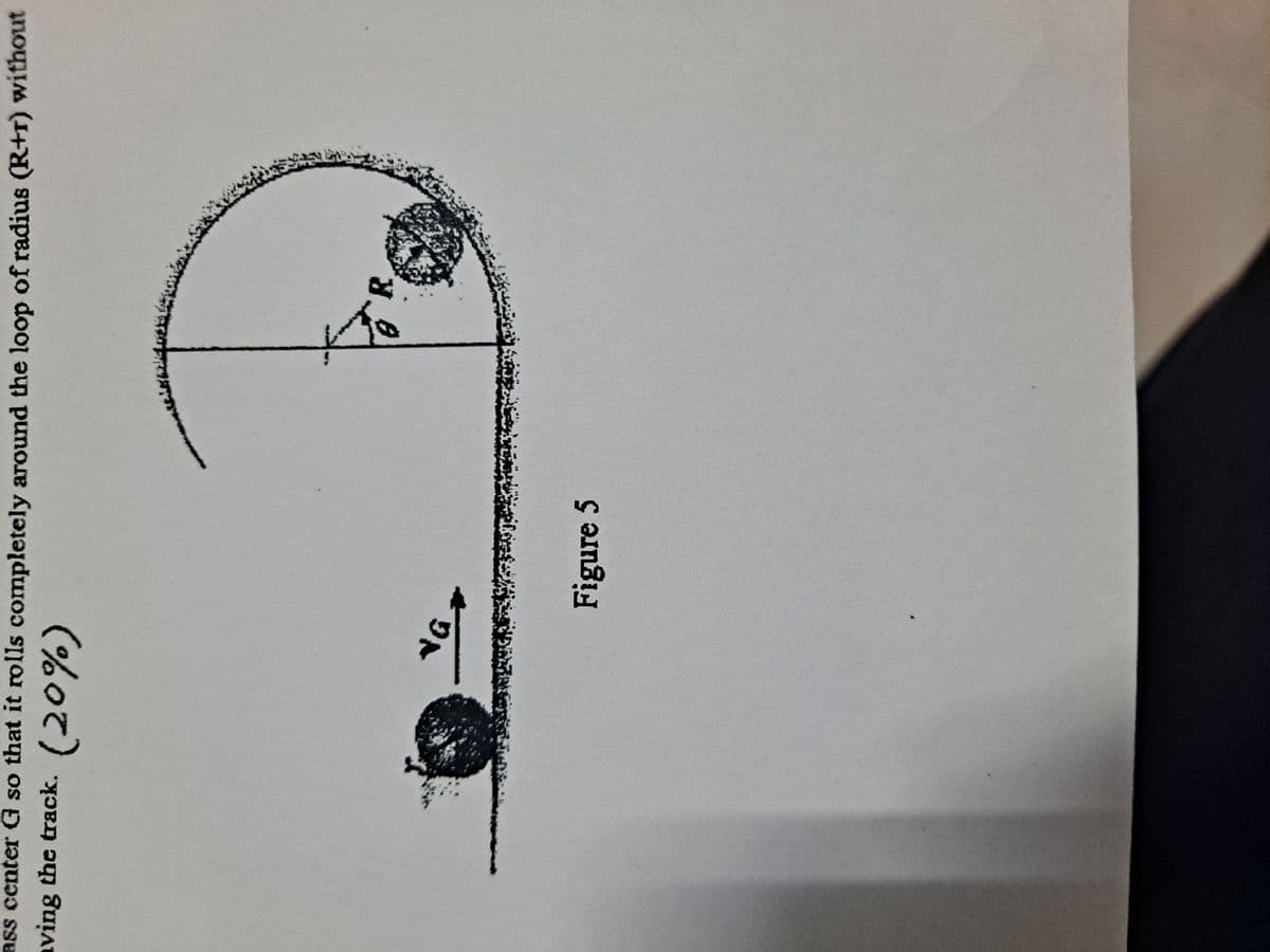 ass center G so that it rolls completely around the loop of radius (R+r) without
ving the track. (20%)
NG
son
Figure 5
@