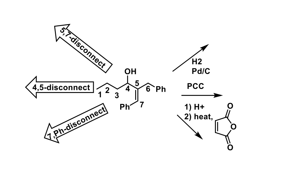 5,7-disconnect
H2
OH
Pd/C
4,5-disconnect
2
4
6 Ph
РСС
3
1) H+
2) heat,
Ph7
Ph-disconnect
