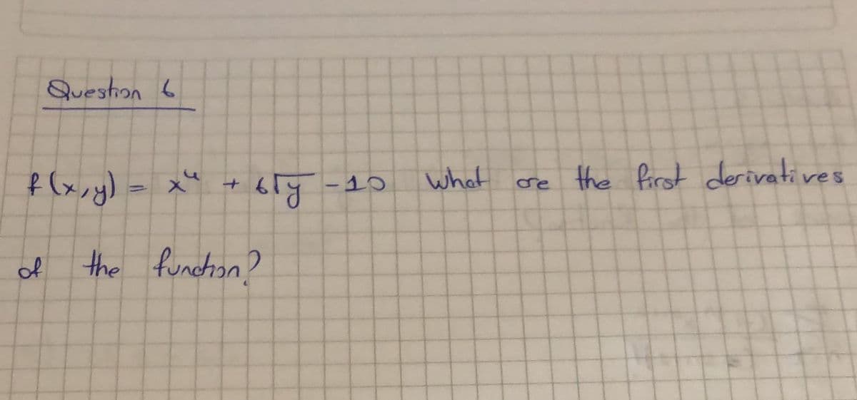 Question 6
f (xy)
what
cre ves
the first derivati
+ 6
10
of
the funchion?
