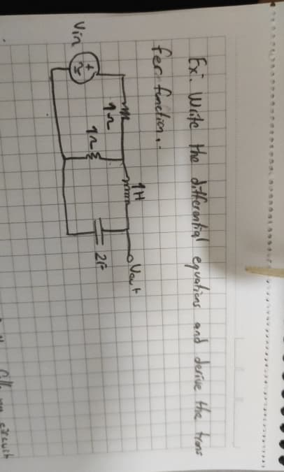 Ex. Write the differential equations and derive the trans
fer function..
Vin
mm
12
1H
m
Vat
*****
26
circuit