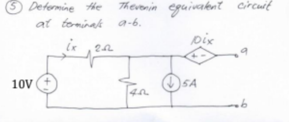 Determine the Thevenin equivalent circuit
at terminal
9-6.
a-b.
ix
pix
10V (+
2.22
SA
9
