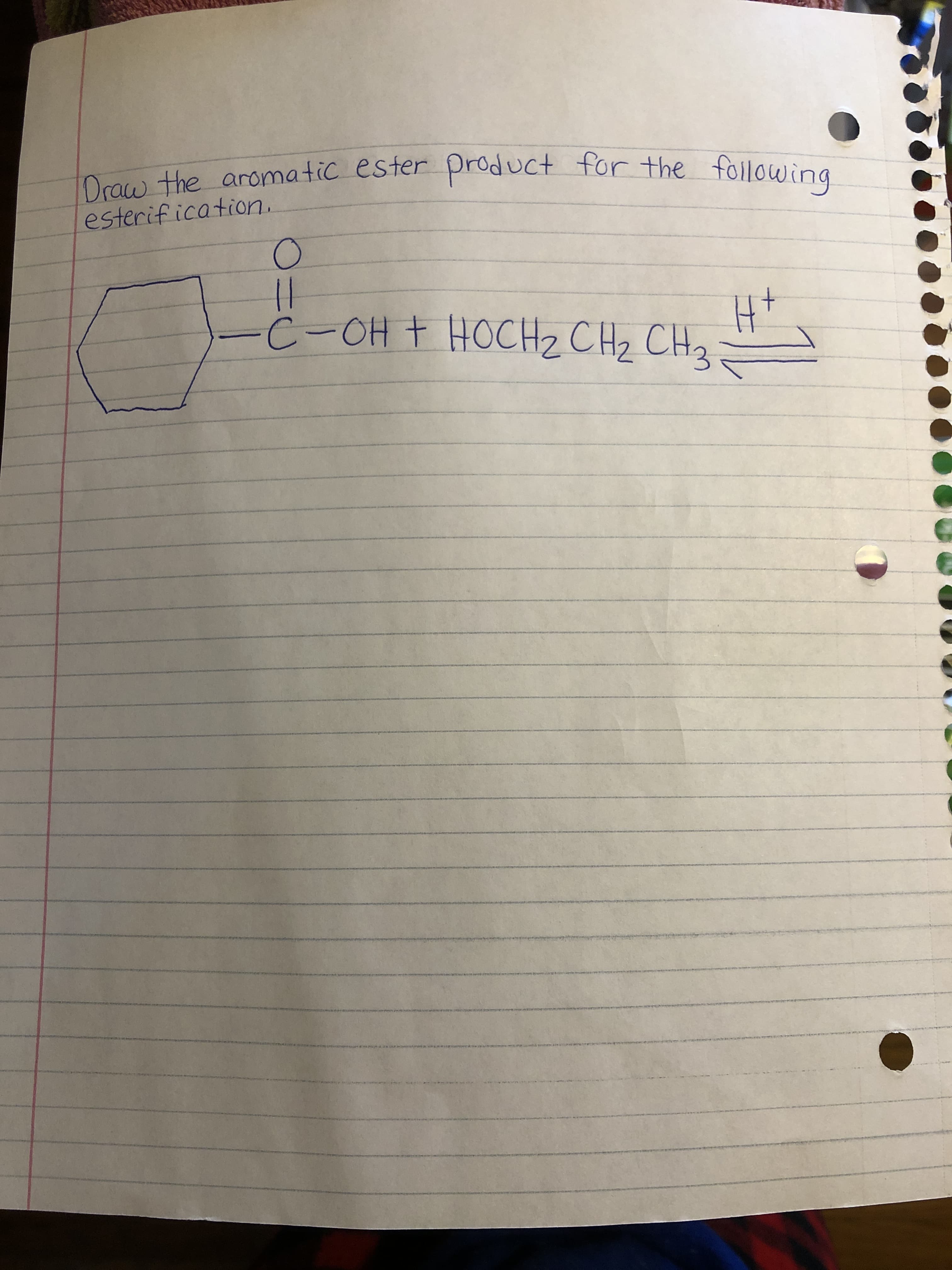 Oraw the aromatic ester product for the following
esterif ication.
C-OH + HOCH2 CHz CHz
H+
