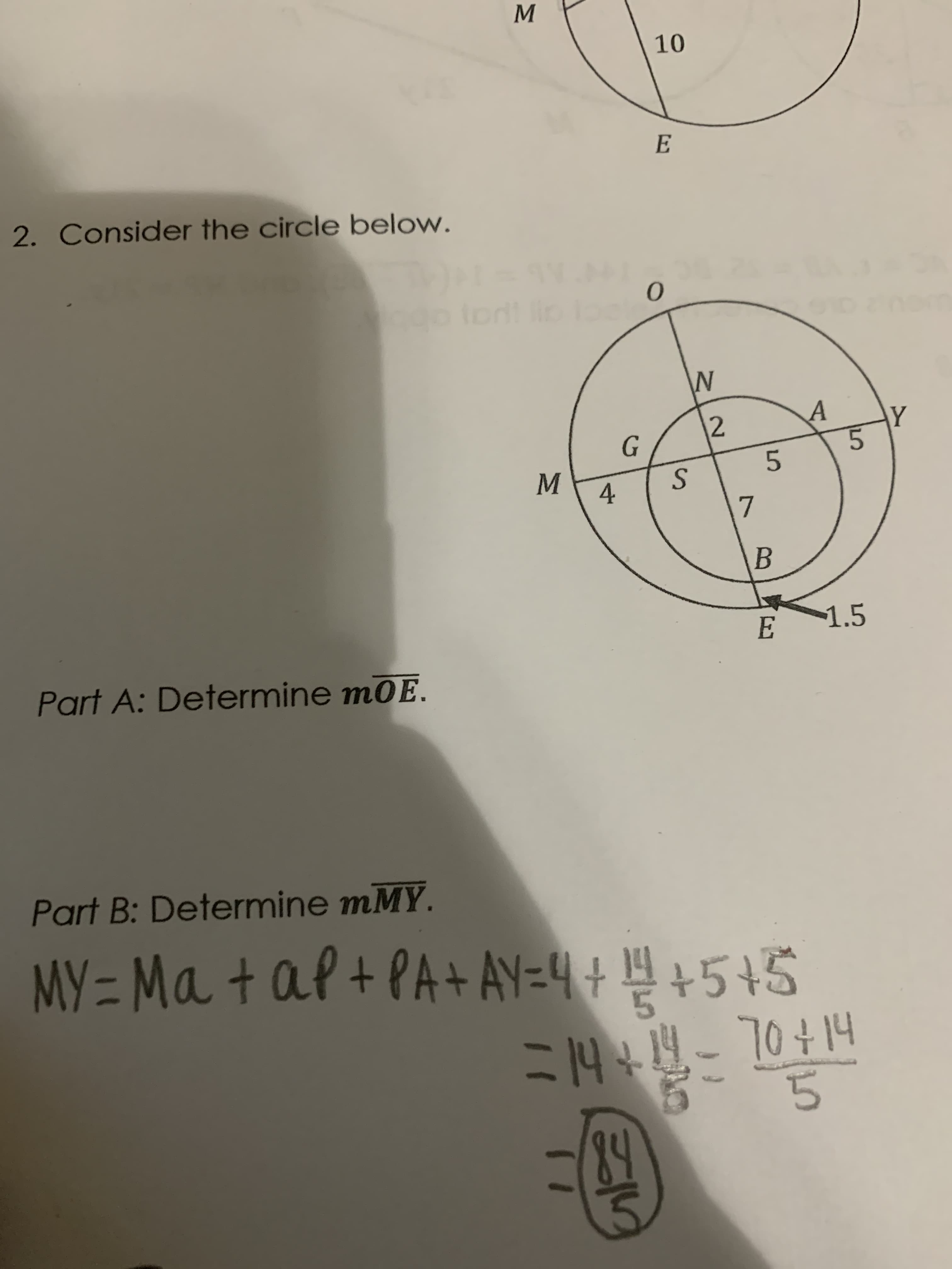 2. Consider the circle below.
12
А
Y
G
M
4
S
7
B
