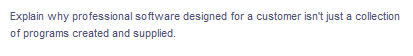 Explain why professional software designed for a customer isn't just a collection
of programs created and supplied.
