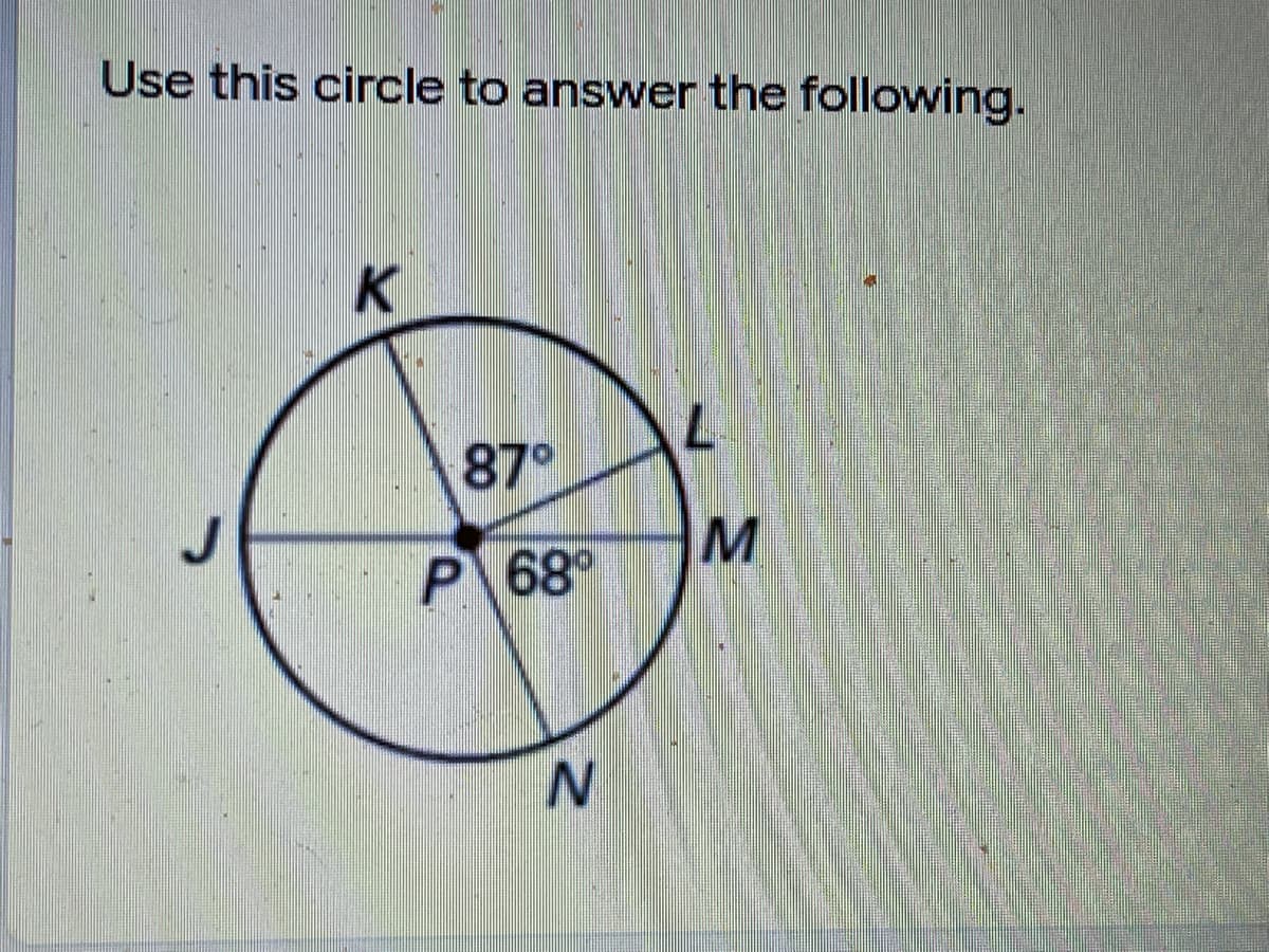 Use this circle to answer the following.
87°
P 68
