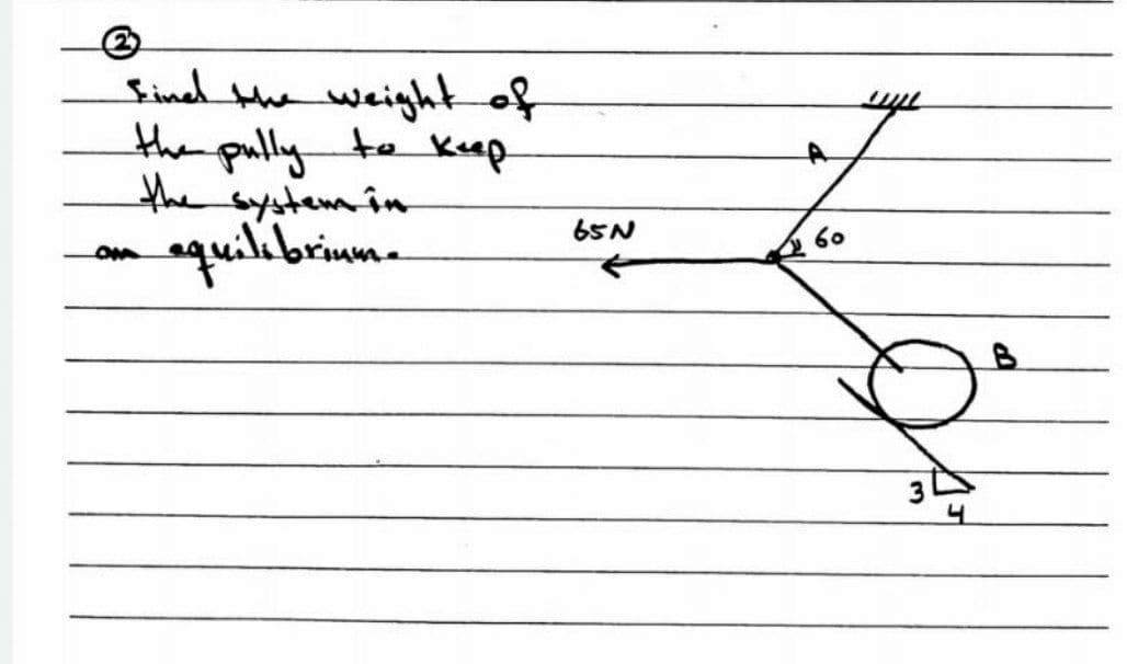 Sinel the weight of
the pully te Kep
the system în
equilibrium.
65N
60
to
