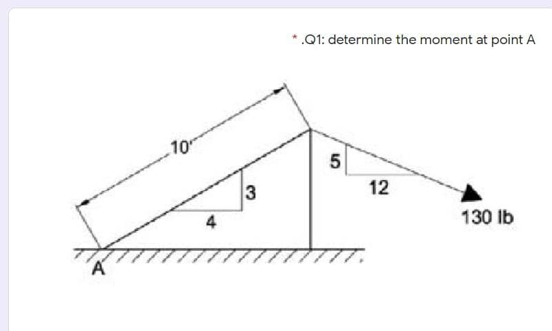 * .Q1: determine the moment at point A
10
5
12
4
130 lb
