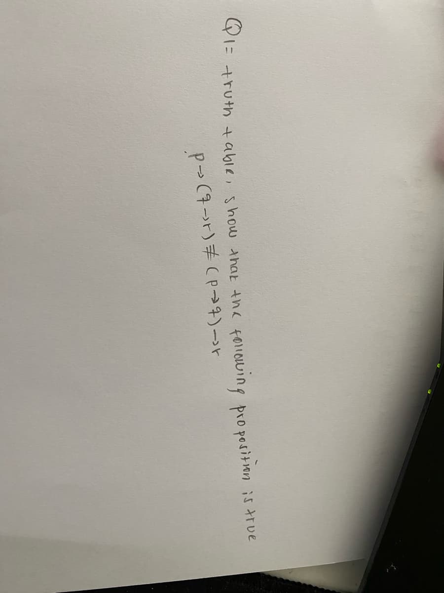 following proposition is true
Q1:
1= truth +able, show that the
P→ (7) # (P→7)->