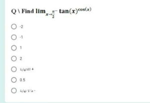QI Find lim tan(x)cos(x)
0.5
