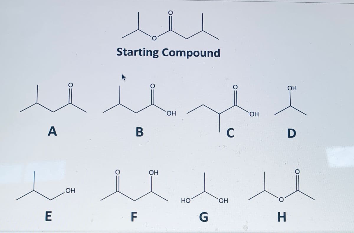 A
E
ОН
Starting Compound
0
B
F
ОН
ОН
НО
G
C
ОН
ОН
H
OH
D