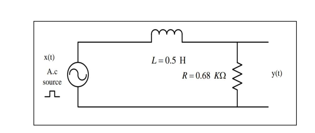 x(t)
L= 0.5 H
A.c
R=0.68 KQ
y(t)
Source
