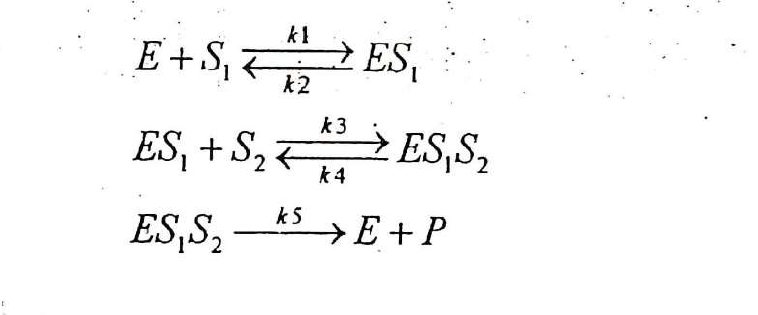 t
E + S₁2ES₁
k2
k3
ES₁ + S₂³ ES₁ S₂
2
k4
ES S₂-
k5E+P
2