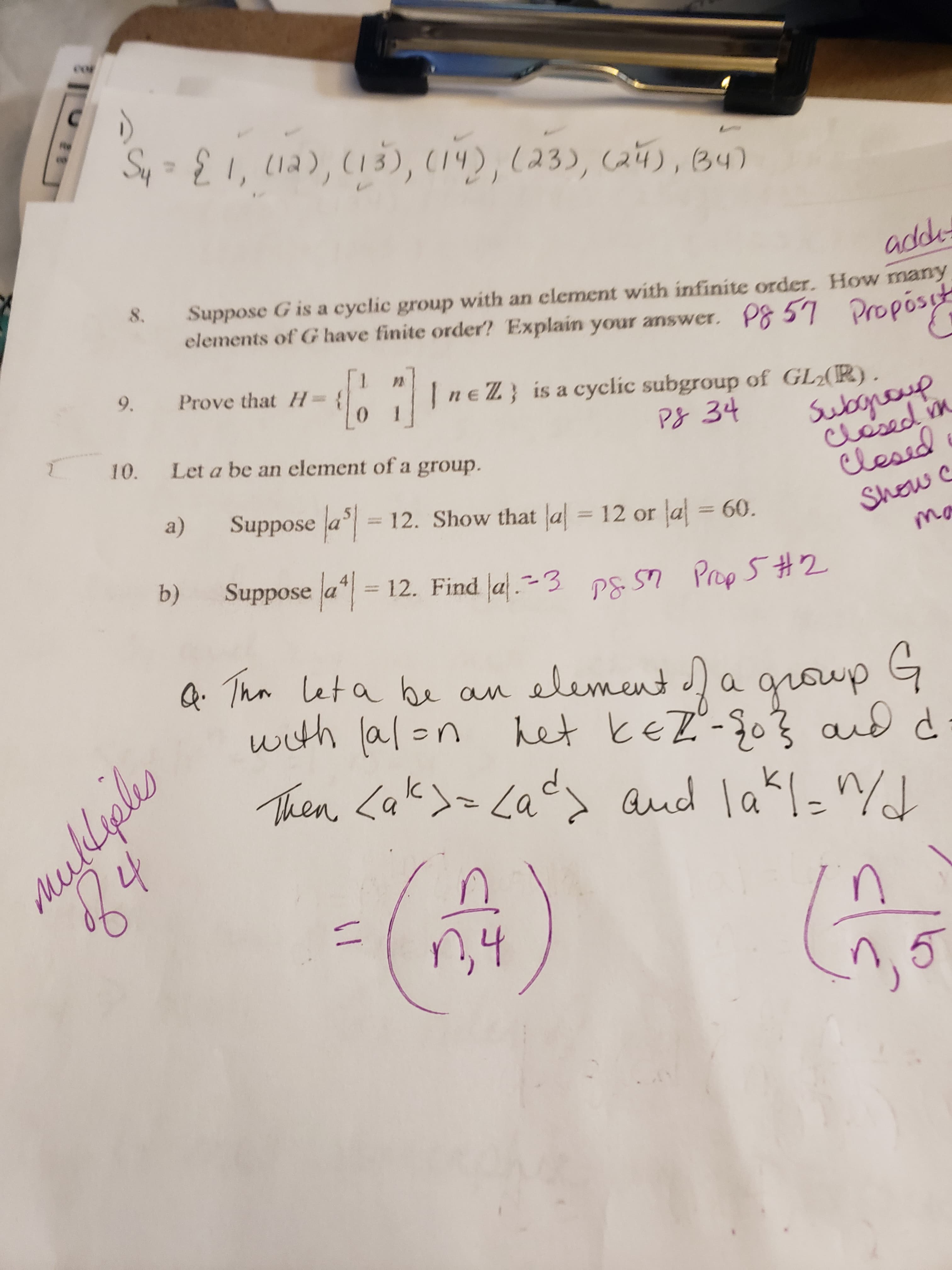 9.
Prove that H
ne Z} is a cyclic subgroup of GL2(R).
.
Subgraup
chésed in
Pg 34
