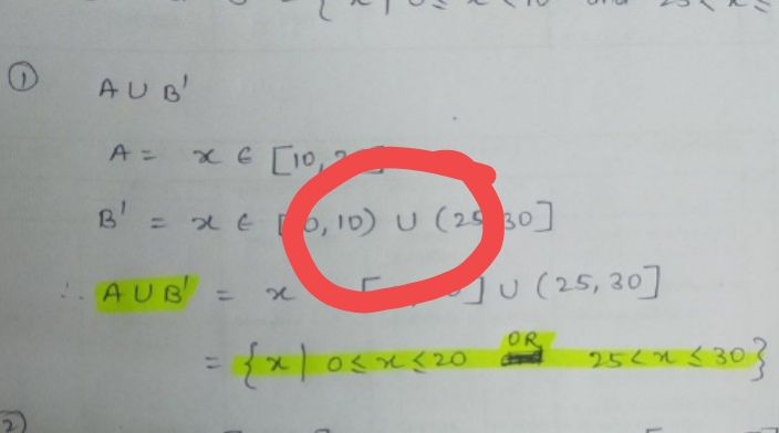 AU G'
A =
xE [10,2
B' = xE 6, 10) U (29 30]
. AUB
Ju (25,30]
%3D
OR
%3D
254$30
