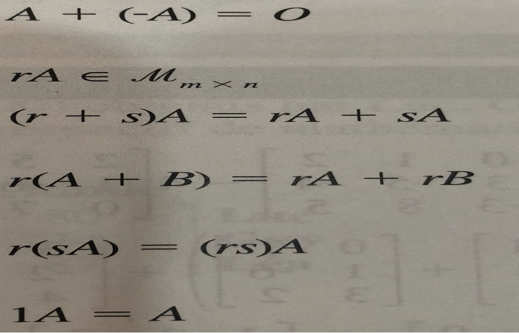 + (-A)
TA E M.
(r + s)A
r(A + B)
r(SA)
1A
m X n
||
A
rA + SA
rA + rB
(rs)A
9]+[