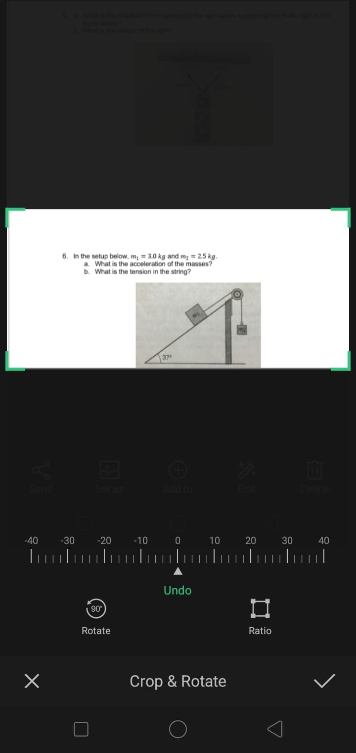 6. In the setup below, m, = 3.0 kg and m; = 2.5 kg.
a. What is the acceleration of the masses?
b. What is the tension in the string?
37
