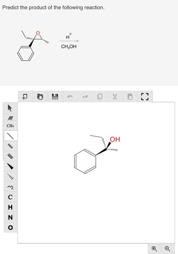 Predict the product of the following reaction.
CH4
///// l {U H ZO
||
N
Q
@
H
CH₂OH
C
OH
r
LJ
Q