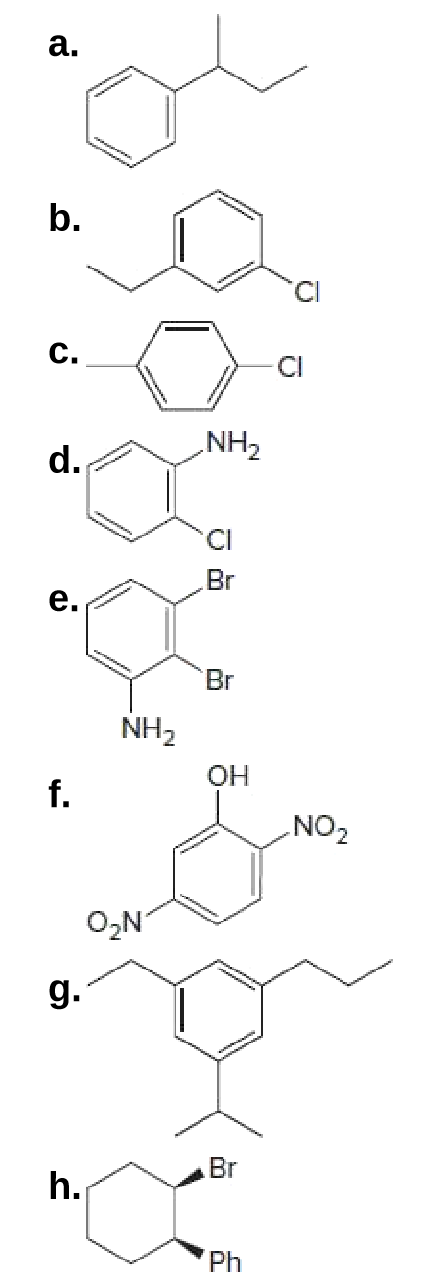 a.
b.
C.
d.
NH2
Br
e.
Br
NH2
OH
f.
NO2
O,N
g.
h.
Ph
