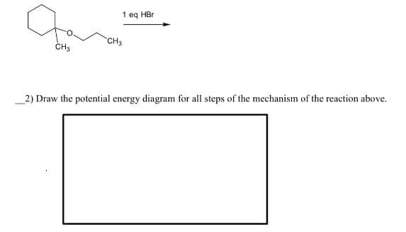 1 eq HBr
CH3
CH3
2) Draw the potential energy diagram for all steps of the mechanism of the reaction above.
