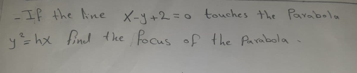 -If the line X-+2=0 touches the Parabola
y= hx find tke Focus of the Parabola
