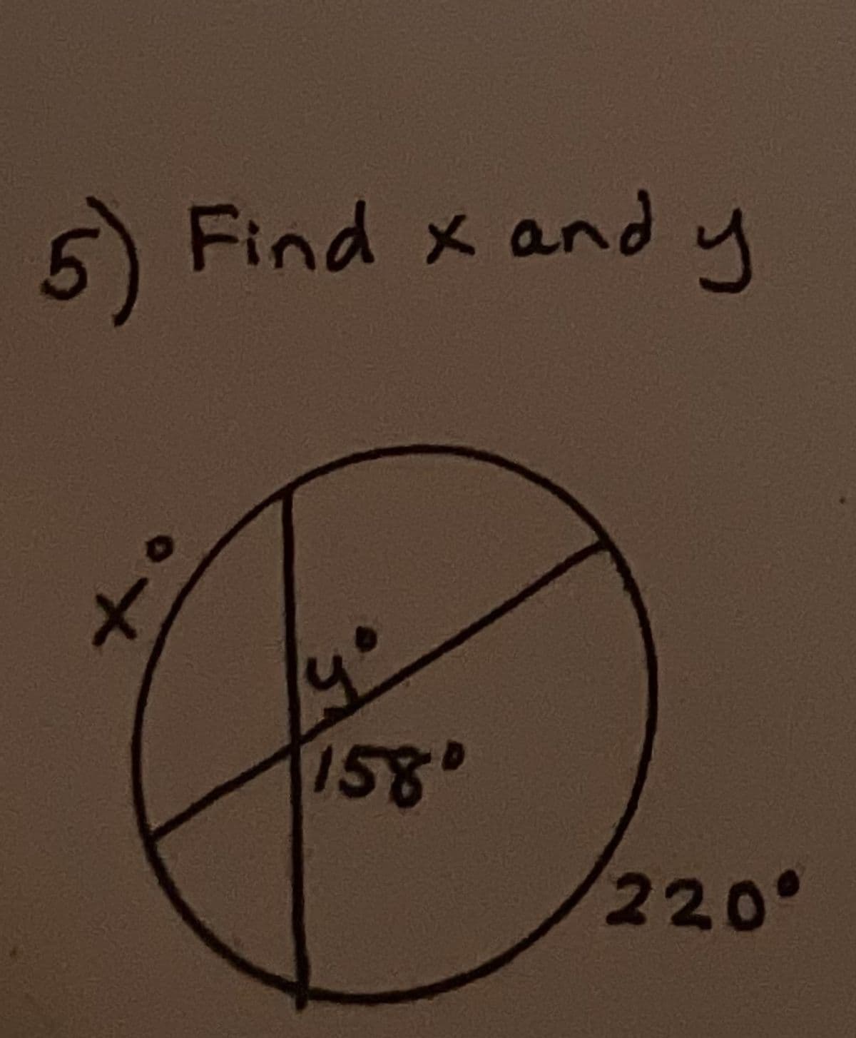 5)
A Find x and y
158°
220°
