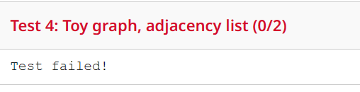 Test 4: Toy graph, adjacency list (0/2)
Test failed!