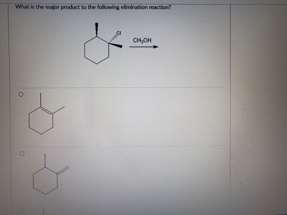 What is the major product to the following elimination reaction?
CH3OH
