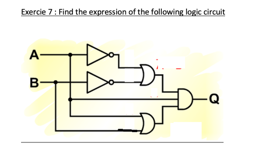 Exercie 7: Find the expression of the following logic circuit
A-
B-
